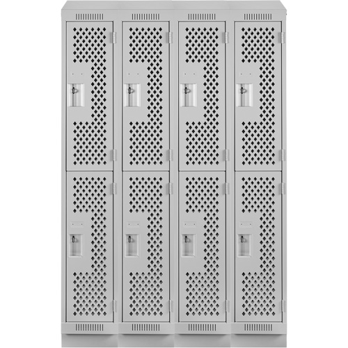 Clean Line Lockers, 2 -tier, Bank of 4, 48" x 15" x 82", Steel, Grey, Rivet (Assembled), Perforated PB Rental Co. Ltd.