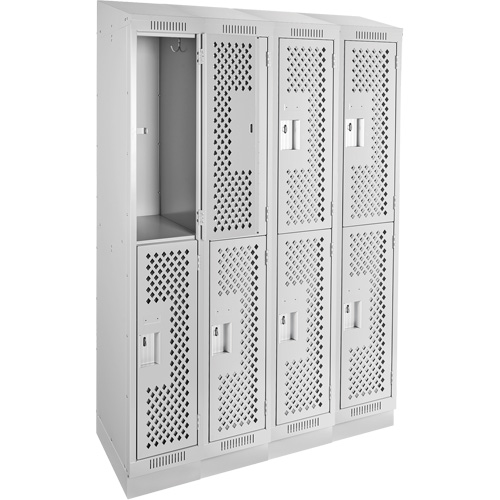 Clean Line Lockers, 2 -tier, Bank of 4, 48" x 15" x 82", Steel, Grey, Rivet (Assembled), Perforated PB Rental Co. Ltd.