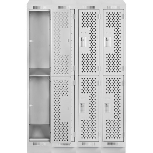 Clean Line Lockers, 2 -tier, Bank of 4, 48" x 15" x 82", Steel, Grey, Rivet (Assembled), Perforated PB Rental Co. Ltd.