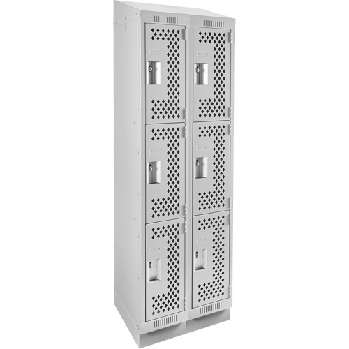 Clean Line Lockers, 3 -tier, Bank of 2, 24" x 15" x 82", Steel, Grey, Rivet (Assembled), Perforated PB Rental Co. Ltd.