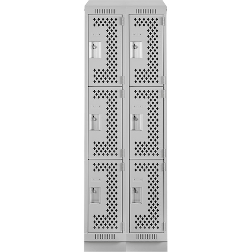 Clean Line Lockers, 3 -tier, Bank of 2, 24" x 15" x 82", Steel, Grey, Rivet (Assembled), Perforated PB Rental Co. Ltd.