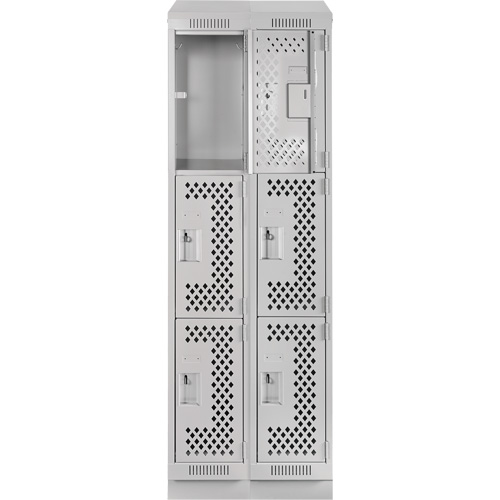 Clean Line Lockers, 3 -tier, Bank of 2, 24" x 15" x 82", Steel, Grey, Rivet (Assembled), Perforated PB Rental Co. Ltd.