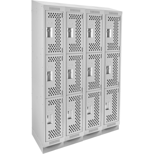 Clean Line Lockers, 3 -tier, Bank of 4, 48" x 15" x 82", Steel, Grey, Rivet (Assembled), Perforated PB Rental Co. Ltd.