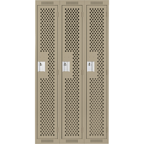 Clean Line Lockers, Bank of 3, 36" x 15" x 72", Steel, Beige, Rivet (Assembled), Perforated PB Rental Co. Ltd.