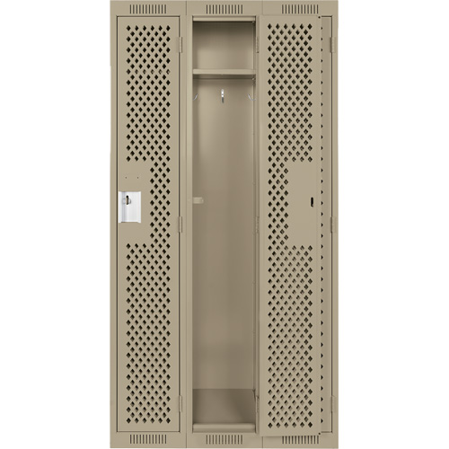 Clean Line Lockers, Bank of 3, 36" x 15" x 72", Steel, Beige, Rivet (Assembled), Perforated PB Rental Co. Ltd.