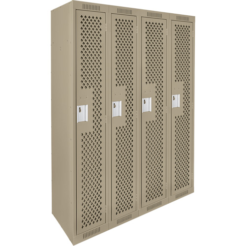 Clean Line Lockers, Bank of 4, 48" x 15" x 72", Steel, Beige, Rivet (Assembled), Perforated PB Rental Co. Ltd.
