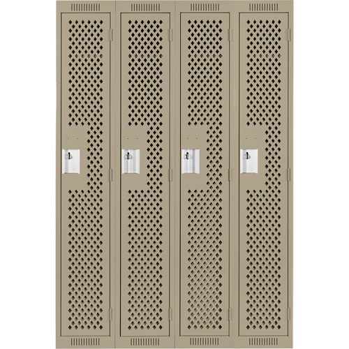 Clean Line Lockers, Bank of 4, 48" x 15" x 72", Steel, Beige, Rivet (Assembled), Perforated PB Rental Co. Ltd.