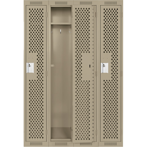 Clean Line Lockers, Bank of 4, 48" x 15" x 72", Steel, Beige, Rivet (Assembled), Perforated PB Rental Co. Ltd.
