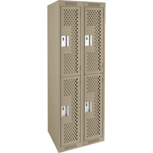 Clean Line Lockers, 2 -tier, Bank of 2, 24" x 12" x 72", Steel, Beige, Rivet (Assembled), Perforated PB Rental Co. Ltd.