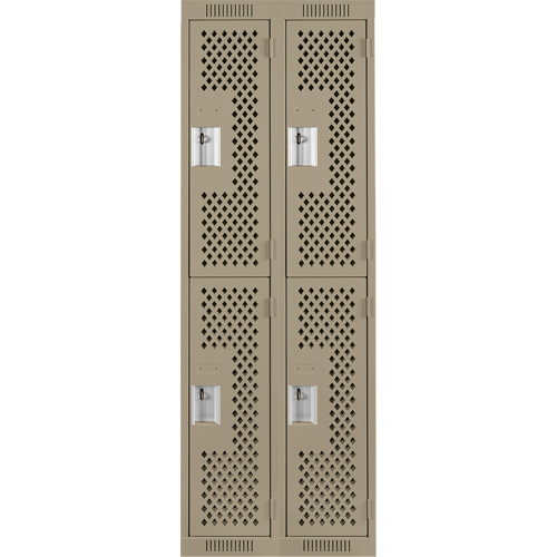 Clean Line Lockers, 2 -tier, Bank of 2, 24" x 12" x 72", Steel, Beige, Rivet (Assembled), Perforated PB Rental Co. Ltd.
