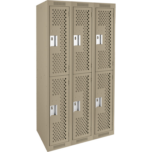 Clean Line Lockers, 2 -tier, Bank of 3, 36" x 12" x 72", Steel, Beige, Rivet (Assembled), Perforated PB Rental Co. Ltd.