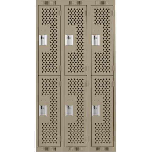 Clean Line Lockers, 2 -tier, Bank of 3, 36" x 12" x 72", Steel, Beige, Rivet (Assembled), Perforated PB Rental Co. Ltd.