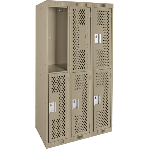 Clean Line Lockers, 2 -tier, Bank of 3, 36" x 12" x 72", Steel, Beige, Rivet (Assembled), Perforated PB Rental Co. Ltd.