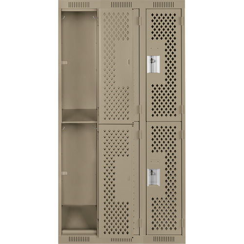 Clean Line Lockers, 2 -tier, Bank of 3, 36" x 12" x 72", Steel, Beige, Rivet (Assembled), Perforated PB Rental Co. Ltd.