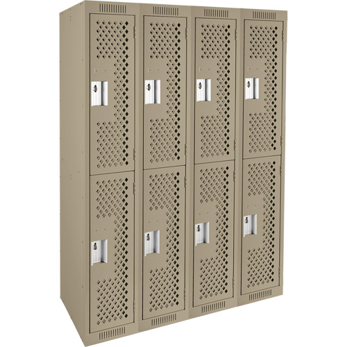 Clean Line Lockers, 2 -tier, Bank of 4, 48" x 12" x 72", Steel, Beige, Rivet (Assembled), Perforated PB Rental Co. Ltd.