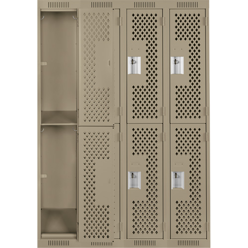 Clean Line Lockers, 2 -tier, Bank of 4, 48" x 12" x 72", Steel, Beige, Rivet (Assembled), Perforated PB Rental Co. Ltd.