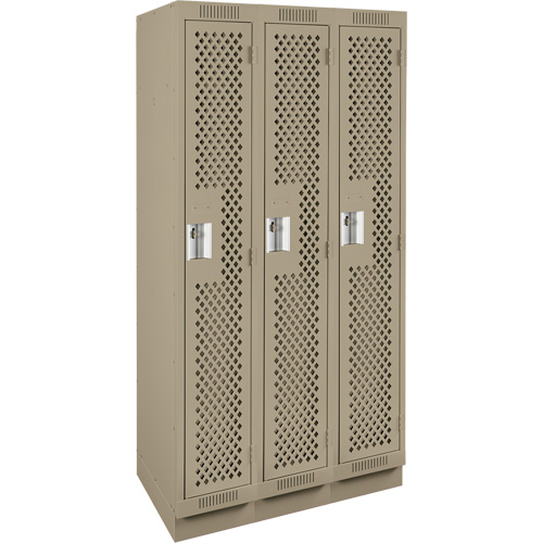 Clean Line Lockers, Bank of 3, 36" x 12" x 76", Steel, Beige, Rivet (Assembled), Perforated PB Rental Co. Ltd.