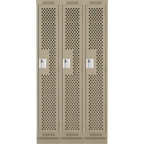 Clean Line Lockers, Bank of 3, 36" x 12" x 76", Steel, Beige, Rivet (Assembled), Perforated PB Rental Co. Ltd.