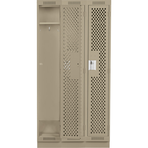 Clean Line Lockers, Bank of 3, 36" x 12" x 76", Steel, Beige, Rivet (Assembled), Perforated PB Rental Co. Ltd.