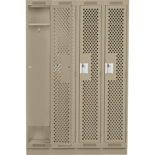 Clean Line Lockers, Bank of 4, 48" x 12" x 76", Steel, Beige, Rivet (Assembled), Perforated PB Rental Co. Ltd.