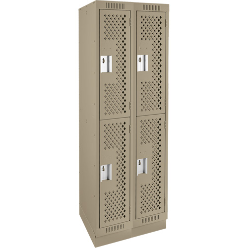 Clean Line Lockers, 2 -tier, Bank of 2, 24" x 15" x 76", Steel, Beige, Rivet (Assembled), Perforated PB Rental Co. Ltd.