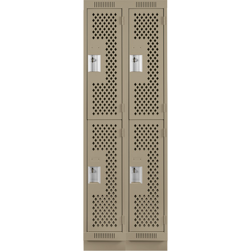 Clean Line Lockers, 2 -tier, Bank of 2, 24" x 15" x 76", Steel, Beige, Rivet (Assembled), Perforated PB Rental Co. Ltd.