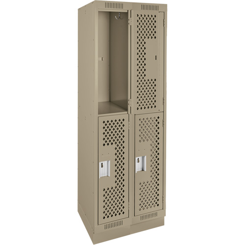 Clean Line Lockers, 2 -tier, Bank of 2, 24" x 15" x 76", Steel, Beige, Rivet (Assembled), Perforated PB Rental Co. Ltd.