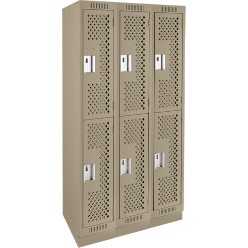 Clean Line Lockers, 2 -tier, Bank of 3, 36" x 15" x 76", Steel, Beige, Rivet (Assembled), Perforated PB Rental Co. Ltd.