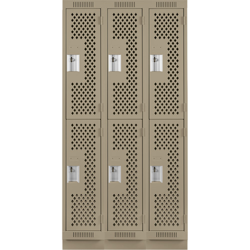 Clean Line Lockers, 2 -tier, Bank of 3, 36" x 15" x 76", Steel, Beige, Rivet (Assembled), Perforated PB Rental Co. Ltd.