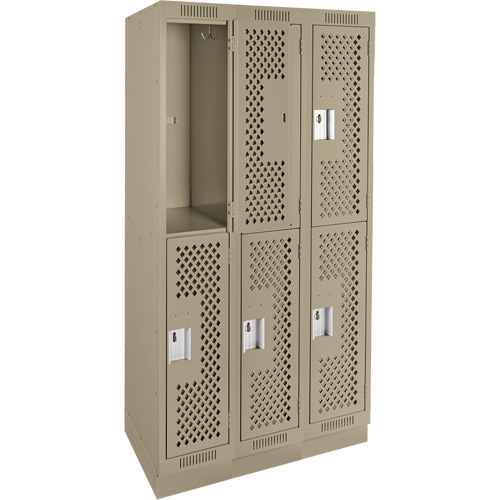 Clean Line Lockers, 2 -tier, Bank of 3, 36" x 15" x 76", Steel, Beige, Rivet (Assembled), Perforated PB Rental Co. Ltd.