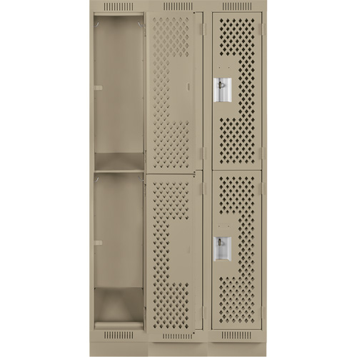 Clean Line Lockers, 2 -tier, Bank of 3, 36" x 15" x 76", Steel, Beige, Rivet (Assembled), Perforated PB Rental Co. Ltd.