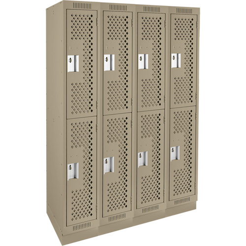 Clean Line Lockers, 2 -tier, Bank of 4, 48" x 15" x 76", Steel, Beige, Rivet (Assembled), Perforated PB Rental Co. Ltd.