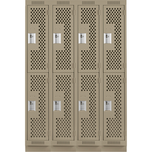 Clean Line Lockers, 2 -tier, Bank of 4, 48" x 15" x 76", Steel, Beige, Rivet (Assembled), Perforated PB Rental Co. Ltd.