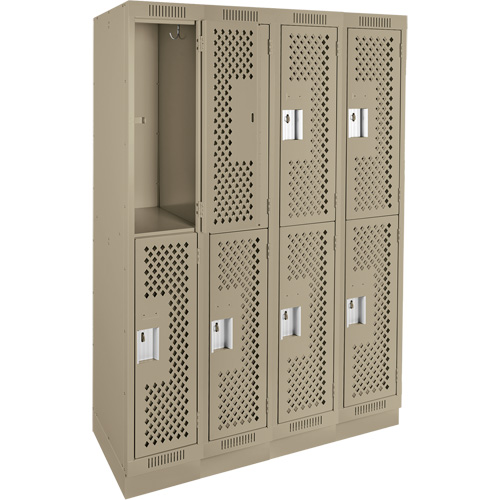 Clean Line Lockers, 2 -tier, Bank of 4, 48" x 15" x 76", Steel, Beige, Rivet (Assembled), Perforated PB Rental Co. Ltd.