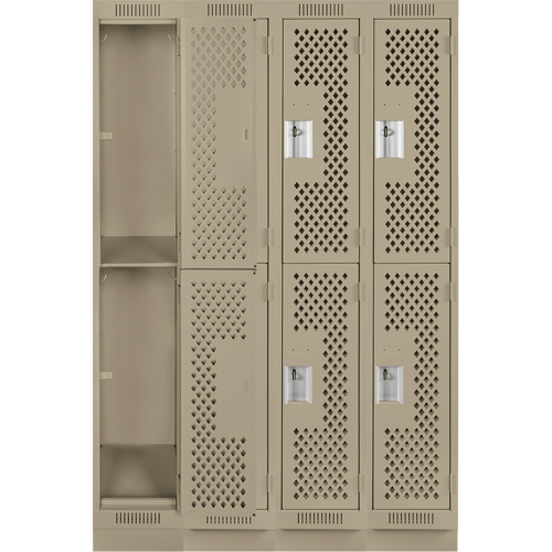 Clean Line Lockers, 2 -tier, Bank of 4, 48" x 15" x 76", Steel, Beige, Rivet (Assembled), Perforated PB Rental Co. Ltd.