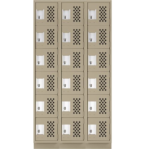 Assembled Lockerettes Clean Line Perforated Economy Lockers, 6 -tier, Bank of 3, 18" x 72" x 12", Steel PB Rental Co. Ltd.