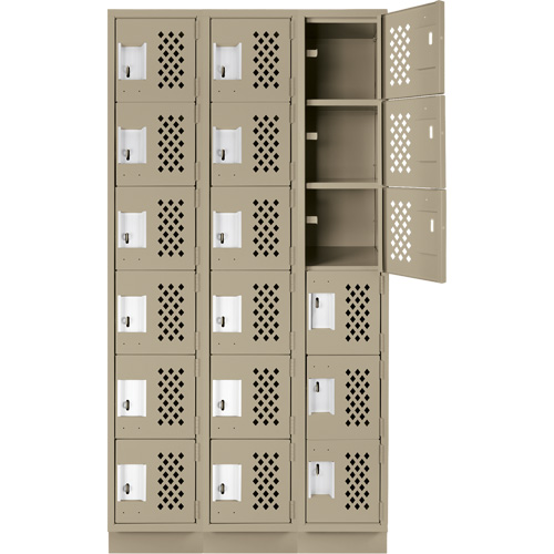 Assembled Lockerettes Clean Line Perforated Economy Lockers, 6 -tier, Bank of 3, 18" x 72" x 12", Steel PB Rental Co. Ltd.