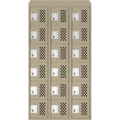 Assembled Lockerettes Clean Line Perforated Economy Lockers, 6 -tier, Bank of 3, 18" x 72" x 12", Steel PB Rental Co. Ltd.