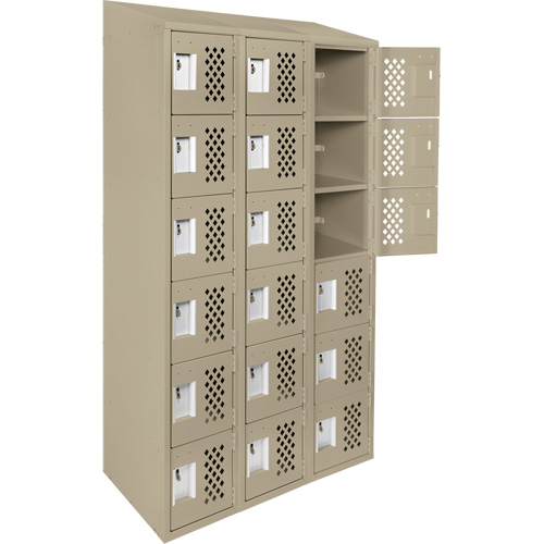 Assembled Lockerettes Clean Line Perforated Economy Lockers, 6 -tier, Bank of 3, 18" x 72" x 12", Steel PB Rental Co. Ltd.