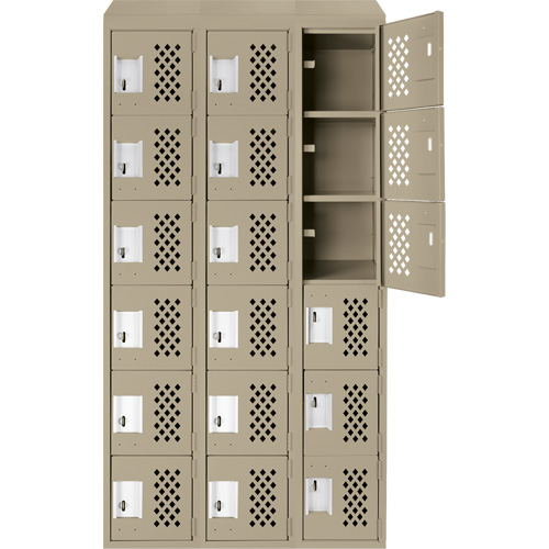 Assembled Lockerettes Clean Line Perforated Economy Lockers, 6 -tier, Bank of 3, 18" x 72" x 12", Steel PB Rental Co. Ltd.