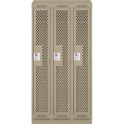 Clean Line Lockers, Bank of 3, 36" x 12" x 82", Steel, Beige, Rivet (Assembled), Perforated PB Rental Co. Ltd.