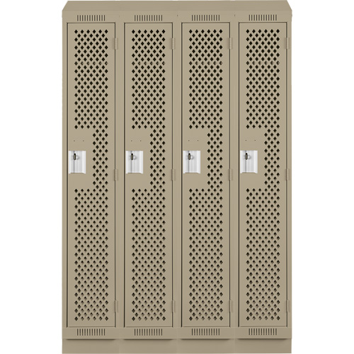 Clean Line Lockers, Bank of 4, 48" x 12" x 82", Steel, Beige, Rivet (Assembled), Perforated PB Rental Co. Ltd.