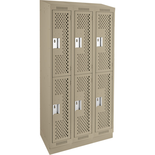 Clean Line Lockers, 2 -tier, Bank of 3, 36" x 15" x 82", Steel, Beige, Rivet (Assembled), Perforated PB Rental Co. Ltd.