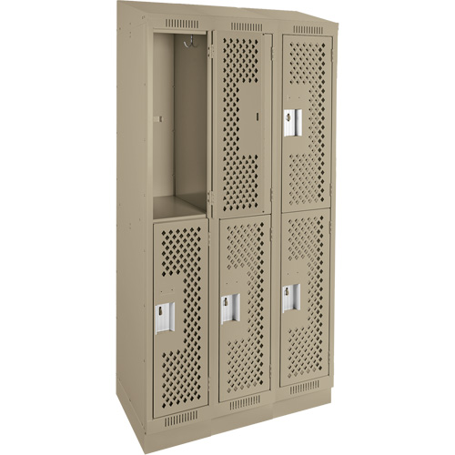 Clean Line Lockers, 2 -tier, Bank of 3, 36" x 15" x 82", Steel, Beige, Rivet (Assembled), Perforated PB Rental Co. Ltd.