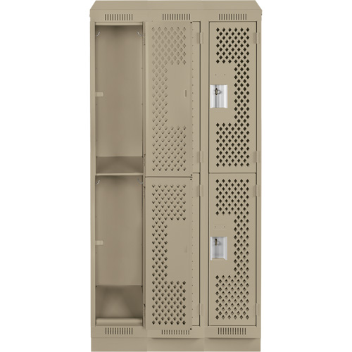 Clean Line Lockers, 2 -tier, Bank of 3, 36" x 15" x 82", Steel, Beige, Rivet (Assembled), Perforated PB Rental Co. Ltd.