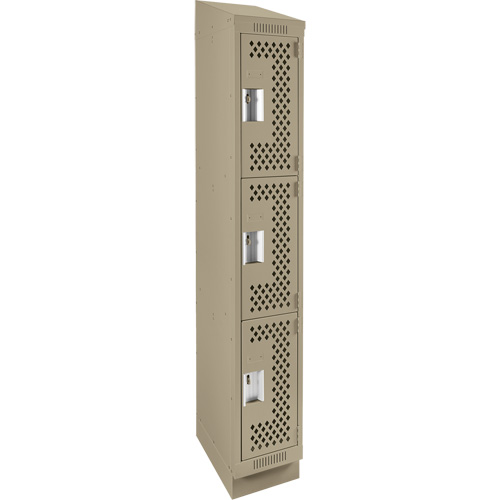 Clean Line Lockers, 3 -tier, 12" x 18" x 82", Steel, Beige, Rivet (Assembled), Perforated PB Rental Co. Ltd.