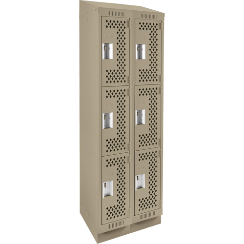 Clean Line Lockers, 3 -tier, Bank of 2, 24" x 15" x 82", Steel, Beige, Rivet (Assembled), Perforated PB Rental Co. Ltd.