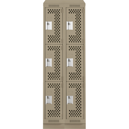 Clean Line Lockers, 3 -tier, Bank of 2, 24" x 15" x 82", Steel, Beige, Rivet (Assembled), Perforated PB Rental Co. Ltd.
