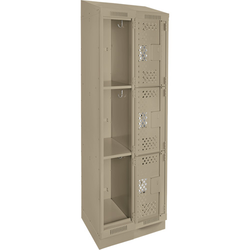 Clean Line Lockers, 3 -tier, Bank of 2, 24" x 15" x 82", Steel, Beige, Rivet (Assembled), Perforated PB Rental Co. Ltd.