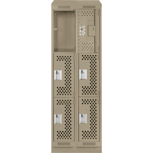 Clean Line Lockers, 3 -tier, Bank of 2, 24" x 15" x 82", Steel, Beige, Rivet (Assembled), Perforated PB Rental Co. Ltd.